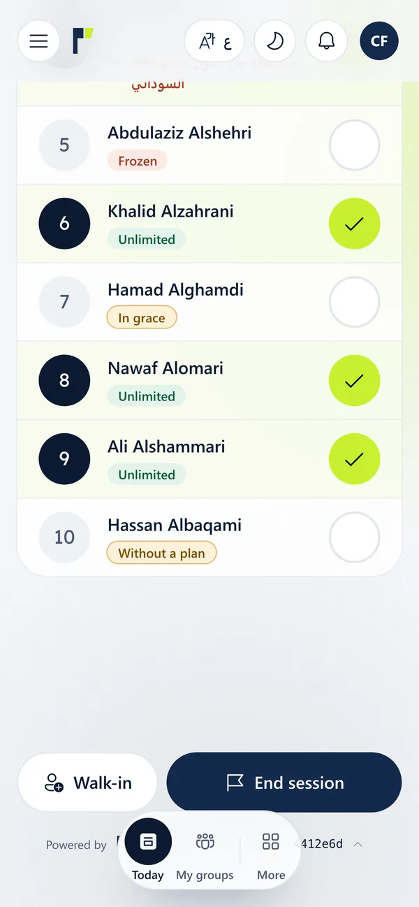 Tap the circle to mark a player present